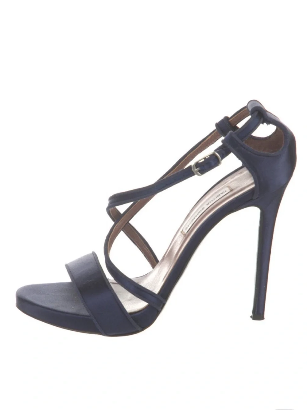 Tabitha Simmons Navy Satin Strappy Slingback Sandals